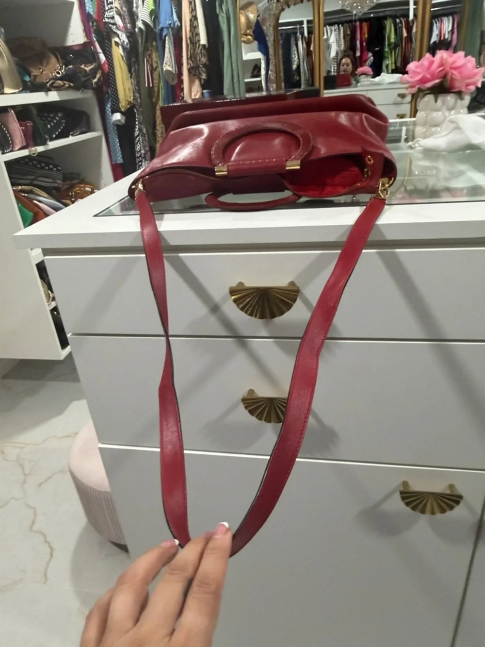 Celine Red Leather Wrapped-Handle Satchel - Picture 7 of 9